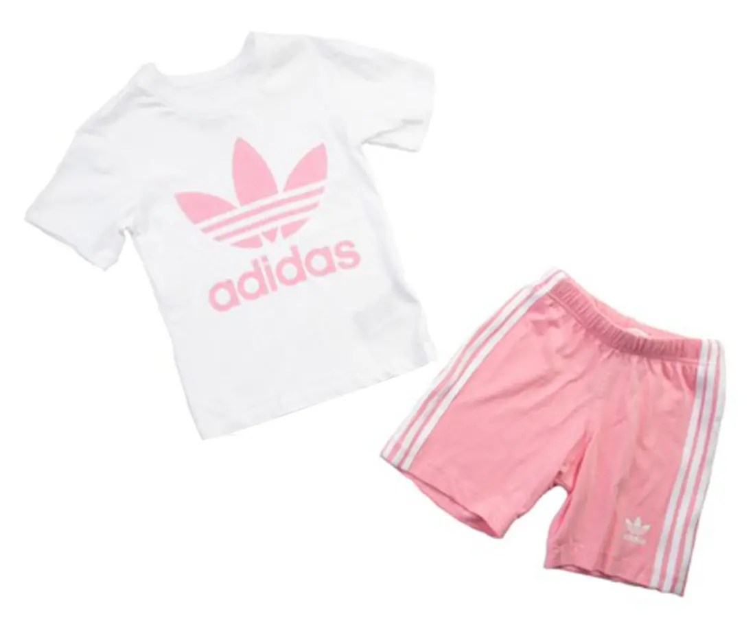Adidas Originals Baby Girls' Logo Print 2-Piece Set, Casual T-Shirt and Shorts with Trefoil Charm, Cute Brand Icon