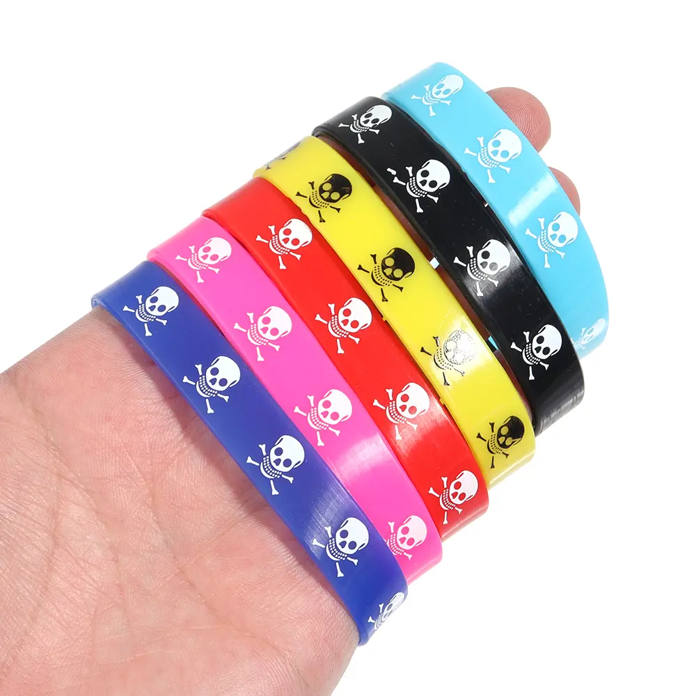 6pcs/lot Multicolor Skull Bracelet Silicone Wristband Bracelets For Men Women Rubber Wristband Sports Bangle Jewelry Gift