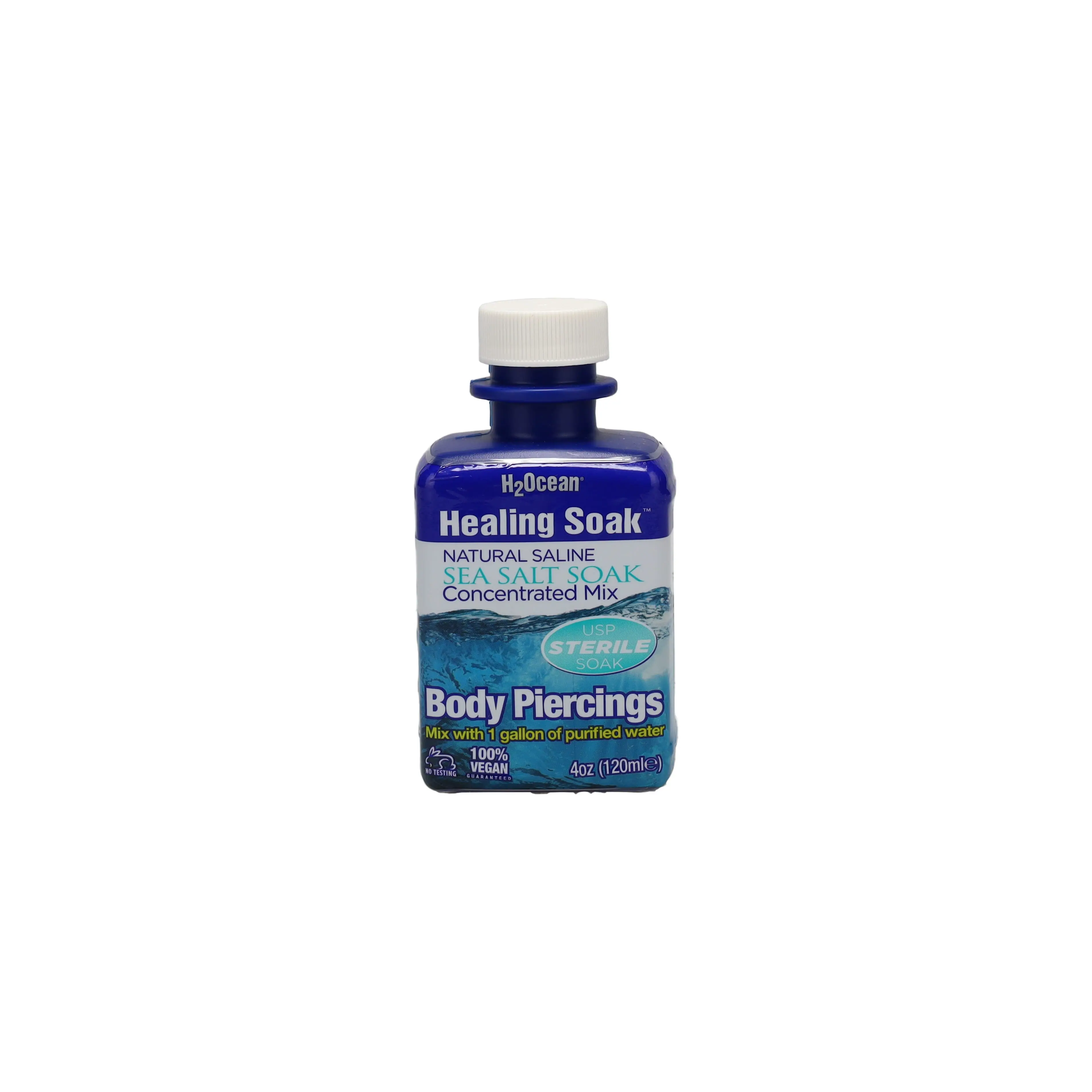 H2Ocean Healing Soak Sea Salt Concentrate 4oz - Sterile Vegan Friendly Red Sea Salt for Body Piercing Care & Skin Repair