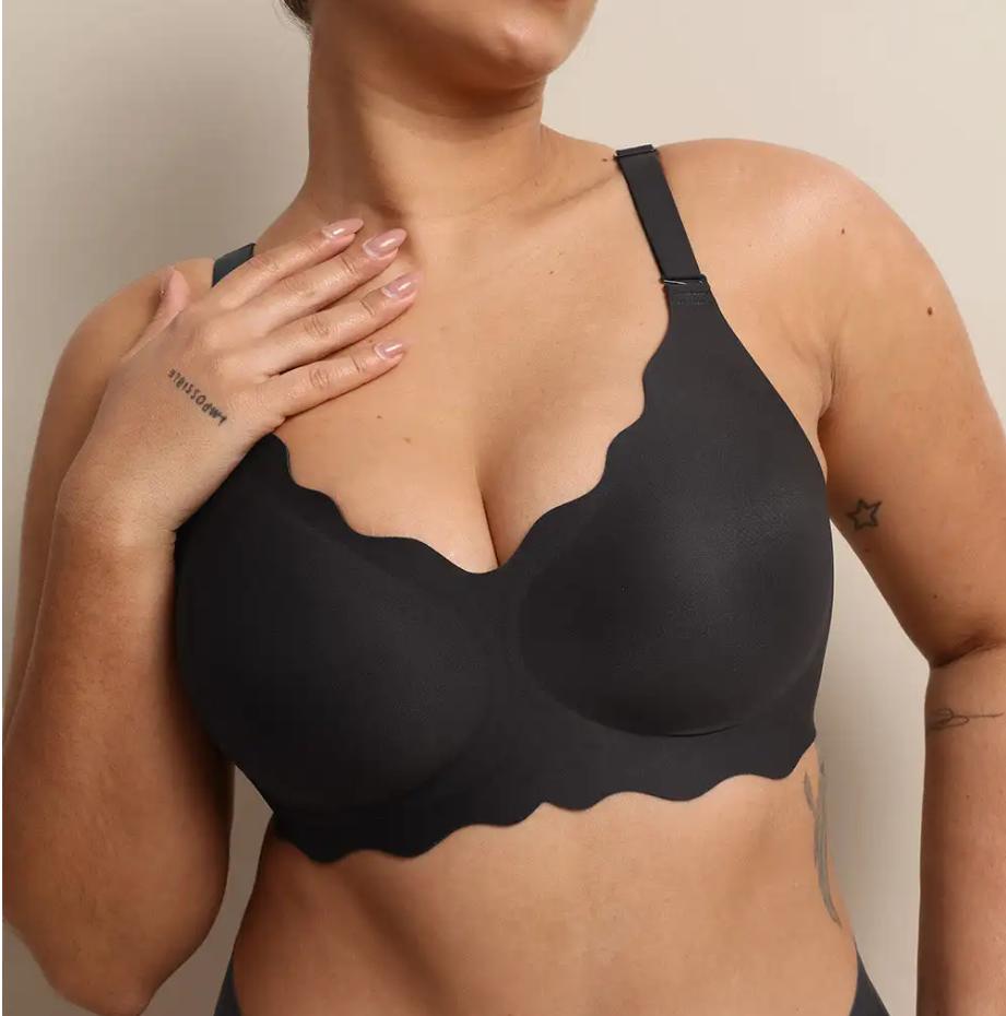Soft Full Coverage Seamless Wire-Free Wireless Push-Up Bralettes Scalloped Design Jelly Bras Comfortable Underwear for Women