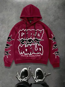 Cyber Grunge Oversized Hoodie | Graphic Sleeve Detail Heavyweight Sweatshirt | Streetwear Staple "Why Is The World So Crazy" Dark Aesthetic Printed Top | Casual Streetwear Sweatshirt | Casual Sports Hoodie