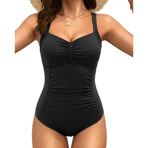 Tempt Me Women Ruched Slimming One Piece Swimsuits Tummy Control Vintage Bathing Suits