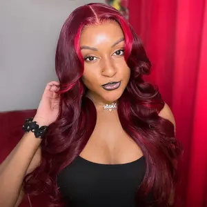 Arabella Highlighted Burgundy Glueless 6x5 Pre-Cut 99J# Lace Closure Loose Body Wave Red Velvet Balayage Wine Multi Color Human Hair Wig