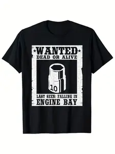 Men's Vintage Drag Racing T-Shirt - Wanted Dead or Alive Engine Bay Graphic Tee - Heavy-Duty 10mm Socket Design - Mechanic Apparel - Black & White Racing Shirt - Casual Motorsport Outfit for CarSame style for men and women  summer short-sleeved