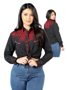 Womens Black Embroidered Western-style Blouse 44186