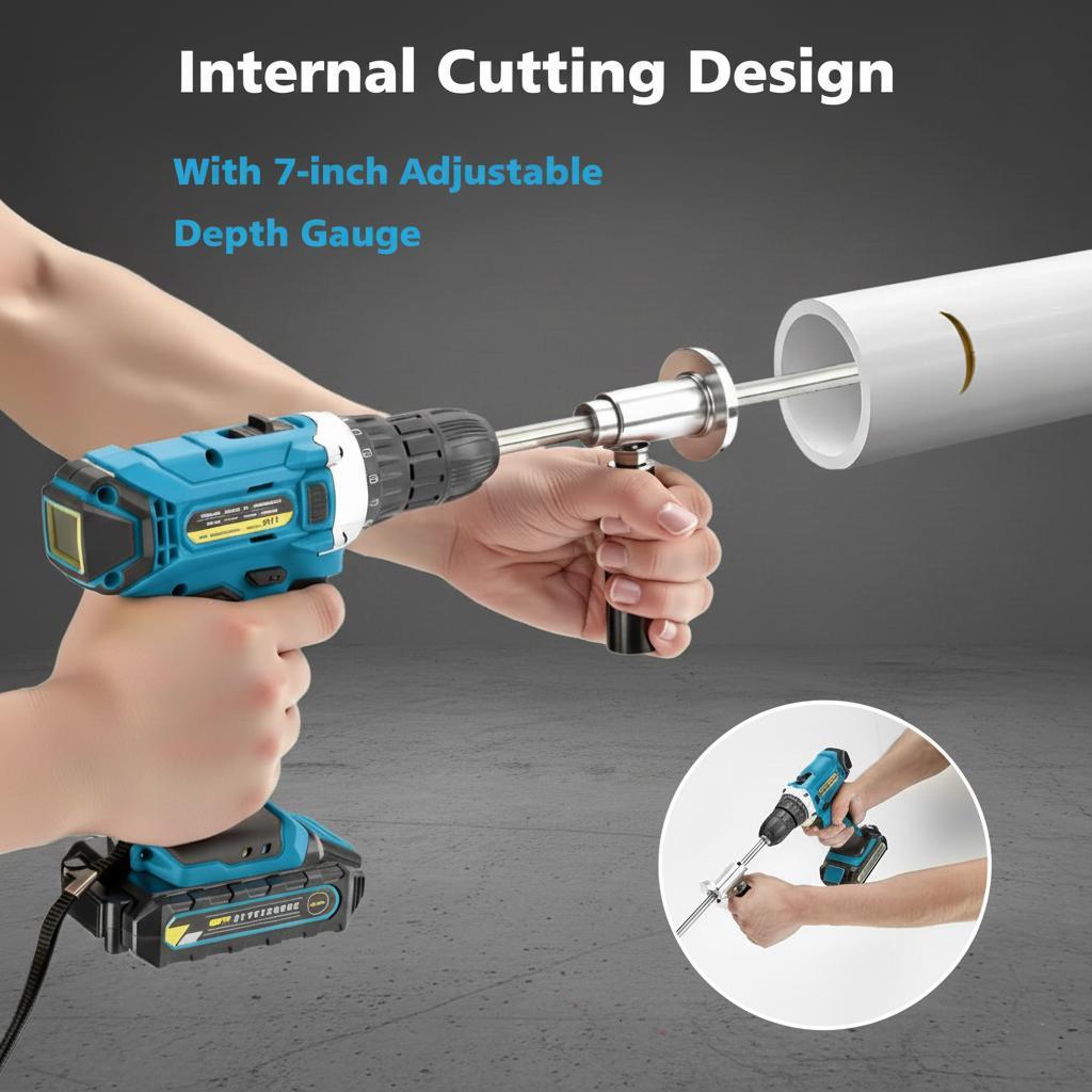 PVC Pipe Inside Cutter Diamond Grit Wheel for 1‑1/2 to 8 Inch Plumbing Pipe Cutting Tool Adjustable Cutting Depth 7 Inch 1 4 Hex Shank Compatible with Impact Drivers and Drills DIY Home Repair Pipe Tool removal