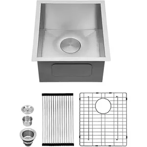 Kichae 13"x 15" Undermount Bar Sink Stainless Steel Single Bowl RV Outdoor Sink Basin Round Corner 16 Gauge Handmade