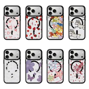 【Black Frame Transparent Magnetic Case】Sweet Pattern Wandering Phone Case iPhone17ProMax MagSafe Phone Case 16Pro Shockproof Case Compatible with iPhone15/14/13/12