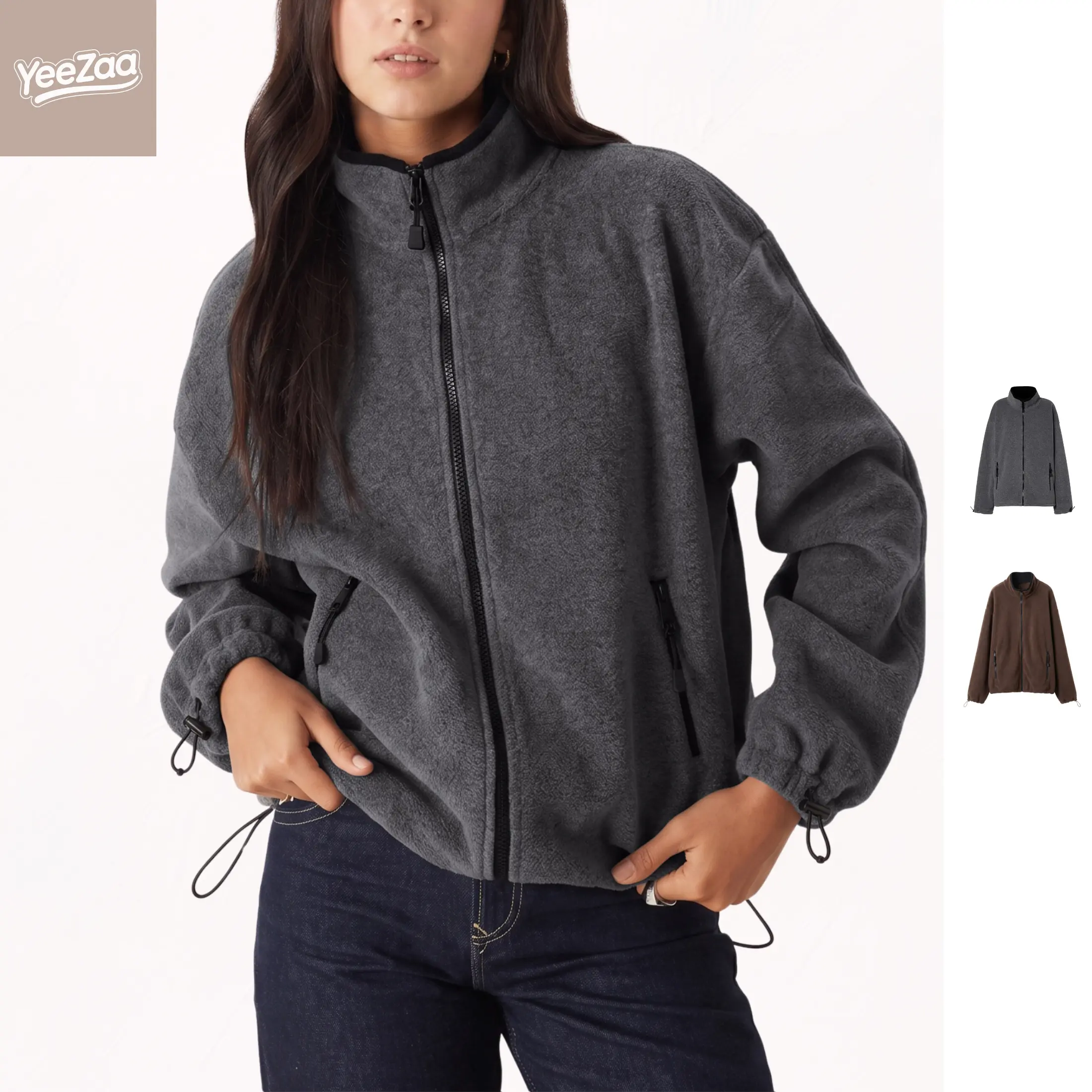 YeeZaa Zip Up Fleece Jacket for Women Outerwear Coat 2026 Fashion Fall Winter Casual Classic-Fit Polar Soft Full-Zip Zip Up Zipper Up Jackets With Pocket Coats