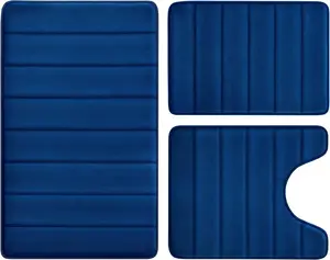 Navy Blue Memory Foam Bathroom Rug Set 3 Piece, Non Slip Extra Soft Absorbent Bath Mats, Machine Washable & Dry Toilet Mat Sets for Bathroom Floor