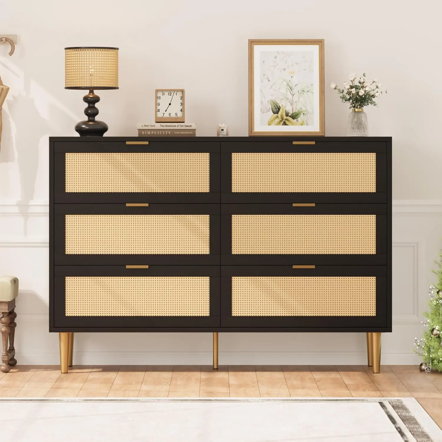 black rattan dresser 9 drawer VIAGDO Black Rattan Dresser for Bedroom, 9 Drawer Jamaica