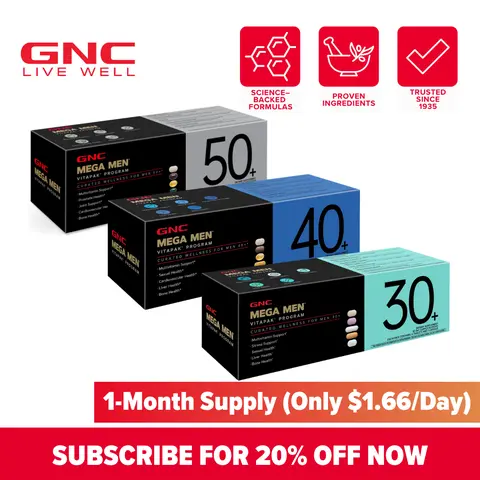 GNC Age-Based Vitapaks Program for Men - 30+/40+/50+ Daily Dietary Supplement Packs with Multivitamin, Minerals, Stress Support, Skin Health, Bone Health, Pumpkin Seeds, L-Arginine for Fitness & Wellness