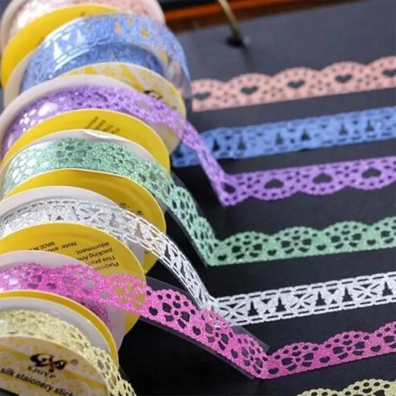 14pcs Vibrant Lace Washi Tape Set - Glittery Self-Adhesive, Diamond Pattern in Assorted Colors for DIY Crafts, Scrapbooking & Decorative Masking