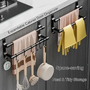 3pcs Modern Over-the-Door Kitchen Towel Rack Double Bar Punch-Free Cabinet Hanging Rail Space-Saving Organizer for Towels Dish Cloths Gloves and Kitchen Supplies