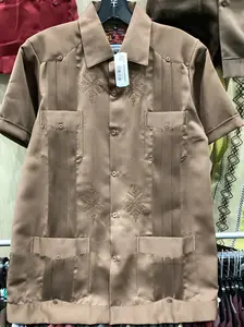 Copacabana Men's Guayabera Short Sleeve Brown Polyester