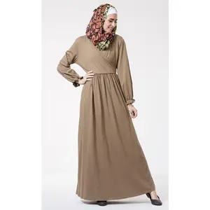 Wrap around and ruffled edged seeves detail abaya dress