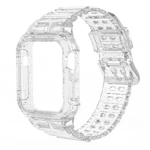 Transparent Sparkling Crystal Sports Watch Band, Replacement Watch Band with Protective Case, Smart Watch Accessories Compatible with iWatch Series, Wearable, Smart Watch Straps