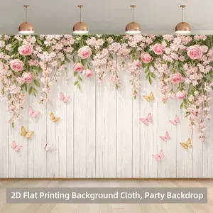 Flowers Butterflies Backdrop Floral Garden Backdrop Spring Nature Background Cloth Bloom Tapestry Wall Hanging Photography Background Polyester Fiber Indoor Outdoor Party Birthday Celebration Decor Studio Prop Wall