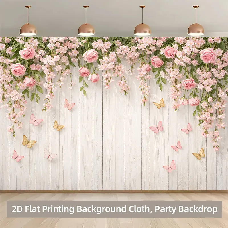 Flowers Butterflies Backdrop Floral Garden Backdrop Spring Nature Background Cloth Bloom Tapestry Wall Hanging Photography Background Polyester Fiber Indoor Outdoor Party Birthday Celebration Decor Studio Prop Wall