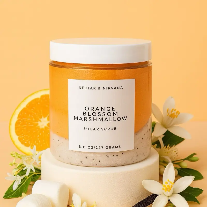 Nectar & Nirvana Orange Blossom Marshmallow Foaming Sugar Scrub with Shea Butter & Apricot Oil for Gentle Exfoliation and Moisturization 8.0 oz/227 grams