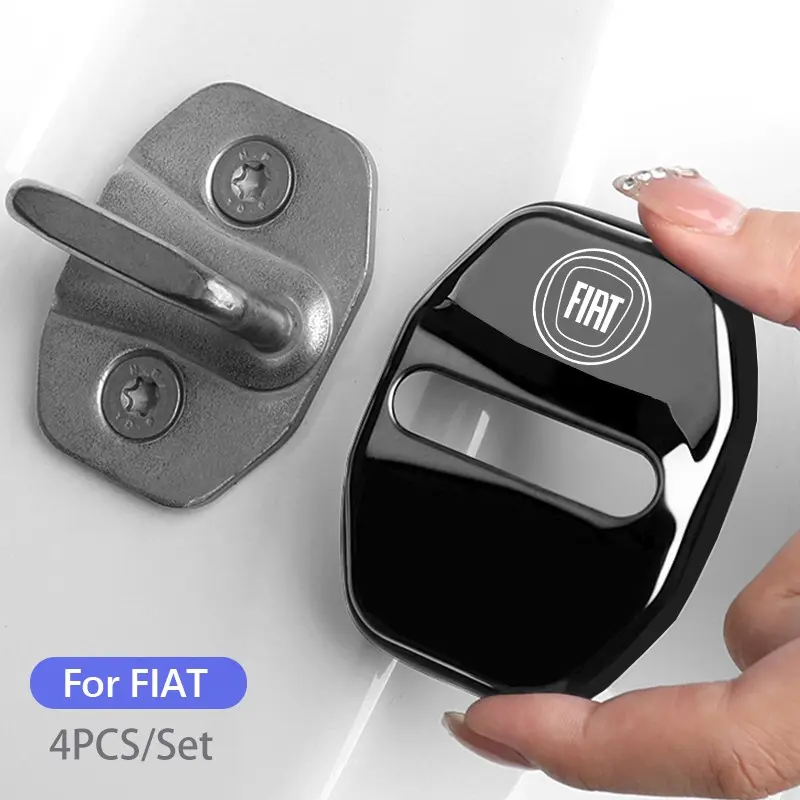 4Pcs Car Door Lock Buckle Protective Covers Zinc Alloy Cover For FIAT 500 Ducato Panda Grande Punto Tipo Abarth Pulse Strada 600 500L Mobi Doblo Fullback Freemont Toro Qubo Fiorino Aege Car Accessories