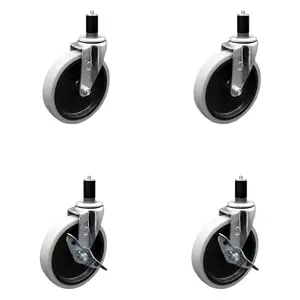 212 MAIN SCC-EX05S510-TPRS-112-2-SLB-2 5 in. Swivel Thermoplastic Rubber Furniture Moving Wheels, 1.5 in. Expanding Adapter Stem Lockable Swivel Wheels - Set of 4, Furniture Moving Wheel