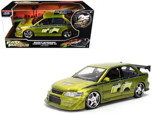 Brian's Mitsubishi Lancer Evolution VII Green Color Brush Finish 25 Years of Fast & Furious 1:24 Diecast Model Car by Jada
