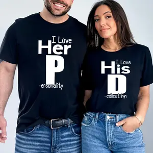 Couple's Valentine I Love His Dedication & Her Personality Matching T-Shirt Set Daily Casual Wear Fashion Top Soft Comfortable Fabric Romantic Trait Vibe Pattern