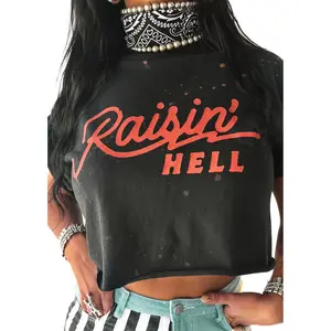 CROPPED RAISIN' HELL VINTAGE BLEACHED OUT GRAPHIC TEE