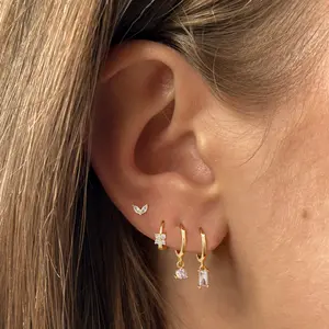 LEXODY Four-pieces Women's Earring Set Exquisite Stud & Hoop Earrings 14K Gold-Plated Hypoallergenic Jewelry for Multiple Ear Holes Dainty Gifts for Her