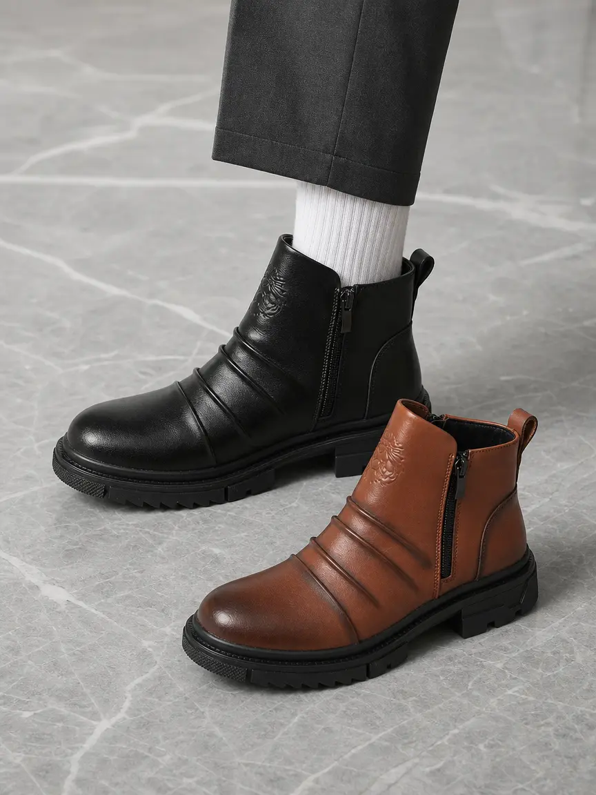 CYUW Men's Chic Dress Ankle Boots with Side Zipper, Comfortable Thick Sole Walking Shoes for Office & Commuting