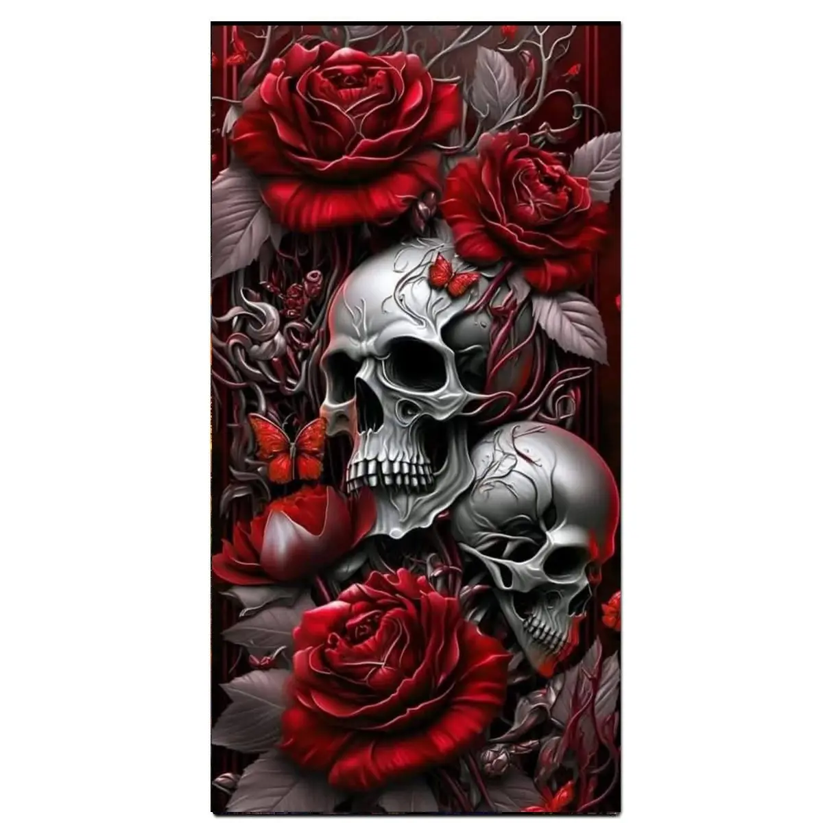 Large Size Diamond Painting Kits for Adults, Gothic Art Skull And Red Rose Diamond Art Kit for Beginners DIY Craft Full Round Drill Paint with Diamond Dots Gem Art for Gorgeous Home Wall Decor Beginner Friendly Vibrant Finish