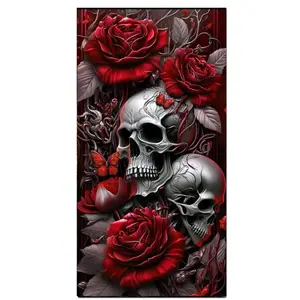 Large Size Diamond Painting Kits for Adults, Gothic Art Skull And Red Rose Diamond Art Kit for Beginners DIY Full Round Drill Paint with Diamond Dots Gem Art for Gorgeous Home Wall Decor Beginner Friendly Vibrant Finish