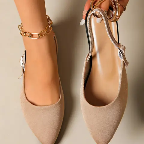 Women's Elegant Ankle Strap Shoes, Casual Flat Sandals, Elegant Minimalist Sandals, Solid Color Design, Lightweight Pointed Toe, Comfortable Daily Wear, Stylish Footwear, Fashionable Footwear