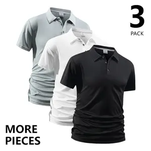 Men’s 3-piece set high-performance short-sleeve golf shirts, moisture-wicking athletic casual collared T-shirts