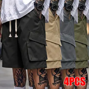 4-Pack Men’s Casual Cargo Shorts with Tassels, Drawstring Waist, Flap Pockets, Relaxed Fit — Streetwear Summer Outfit
