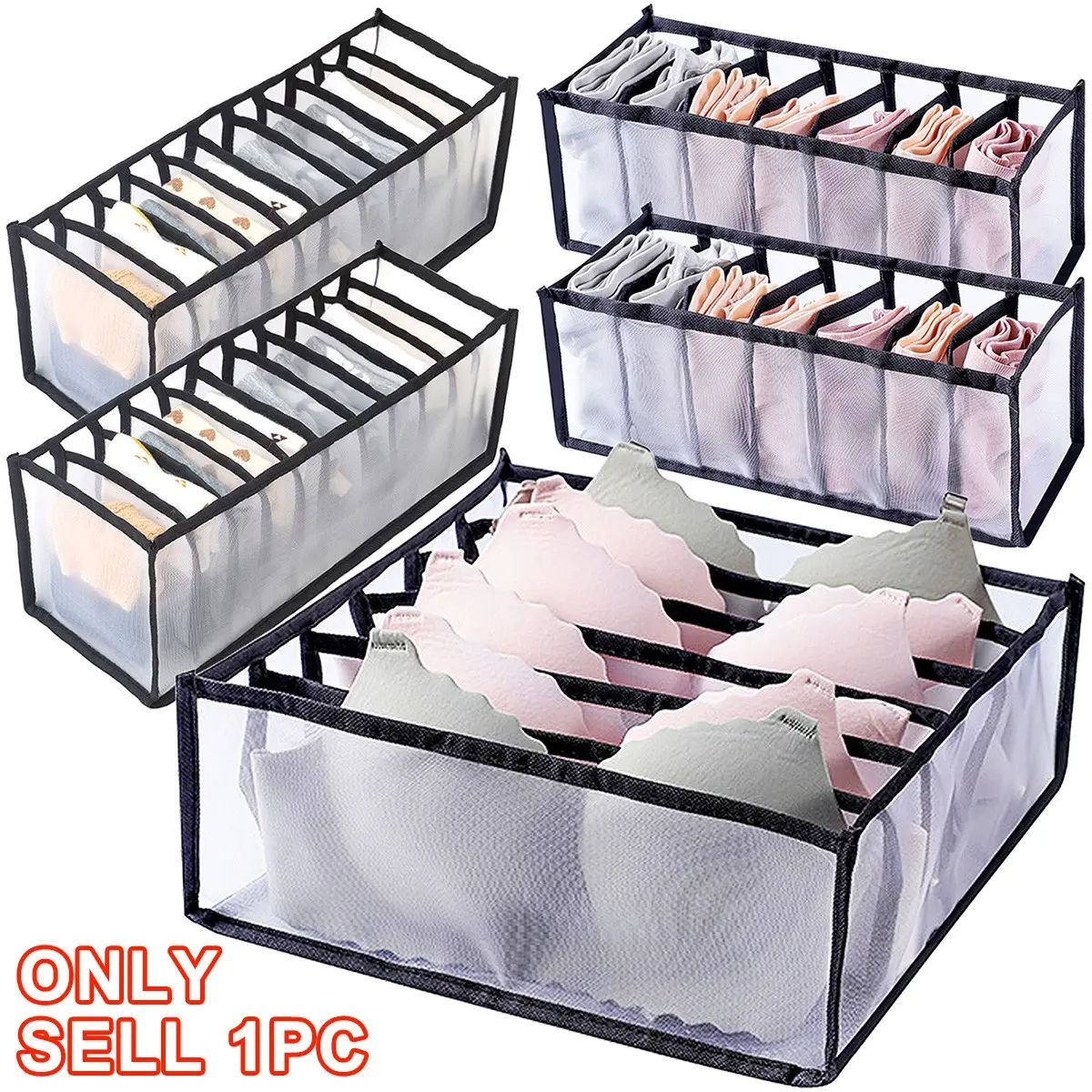 1pc Counts Foldable Underwear Organizer, Drawer Organizer Divider Bins for Bras, Socks, Ties, Underwear Storage Box, Washable for Protects Items from Dust and Dirt, Foldable Organizer Boxes, Collapsible Storage Bins, Collapsible Design Boxes