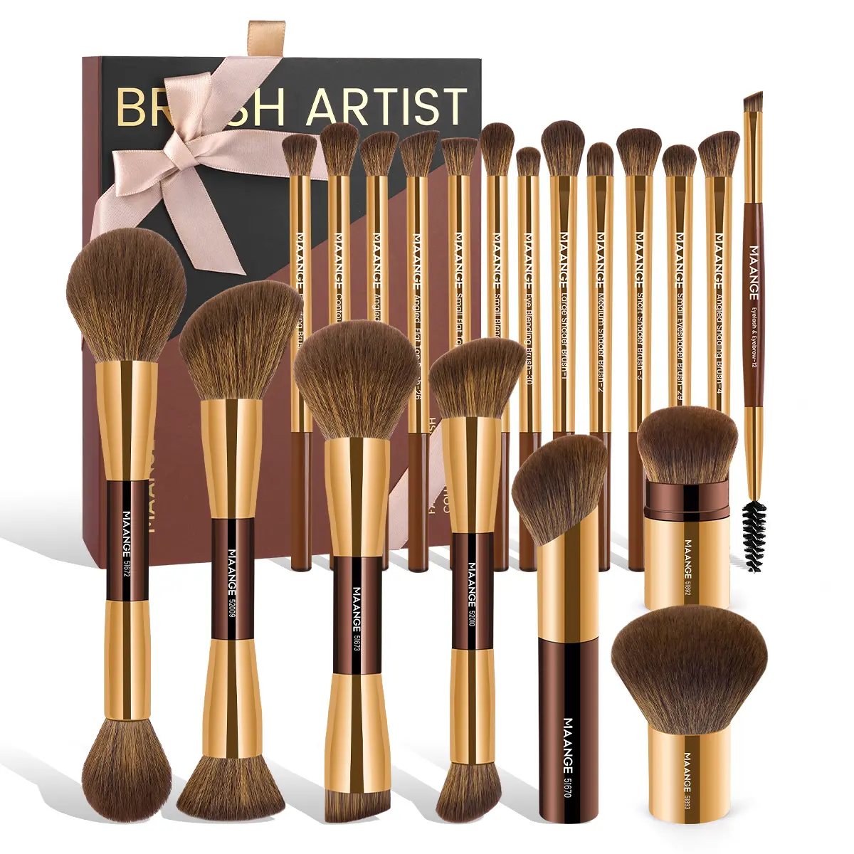 20 Counts Brushes + Gift Box - Coffee Golden Color