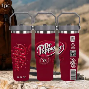 1pc 30oz Portable stainless steel insulated cup, Vacuum Insulated Flask, Dr Pepper Theme Car Travel Tumbler with handle and straw,leak-proof lid, school travel cup,insulated and cold coffee cup,Home,Office-Car Beverage Holder Accessory,Holiday Gift