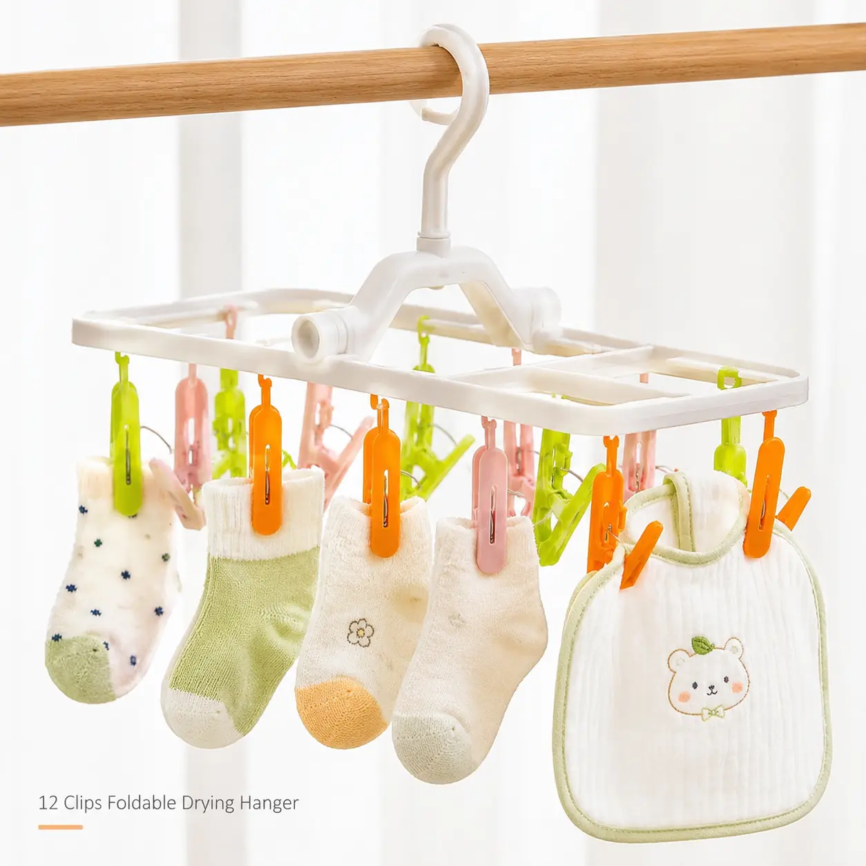 12-Clip Foldable Drying Hanger with Anti-Slip Clips, Portable Space-Saving Laundry Rack for Socks, Underwear, Baby Clothes & Small Garments, Indoor Outdoor Travel Use, Back to School Dorm Essentials