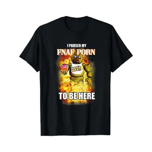 Men's Black T-shirt with I Paused My FNAF To Be Here graphic, Casual Wear