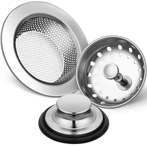 3 in 1 Kitchen Sink Stopper Strainer Garbage Disposal Plug, Stainless Steel Universal Anti-Clogging Kitchen Sink Filter Sieve Basket Strainer, Wide Rim for Kitchen Sink Drain