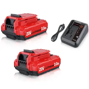 3.0Ah Replacement Porter Cable 20V Battery PCC680L PCC685L PCC682L, with Porter Cable 20V PCC692L Charger