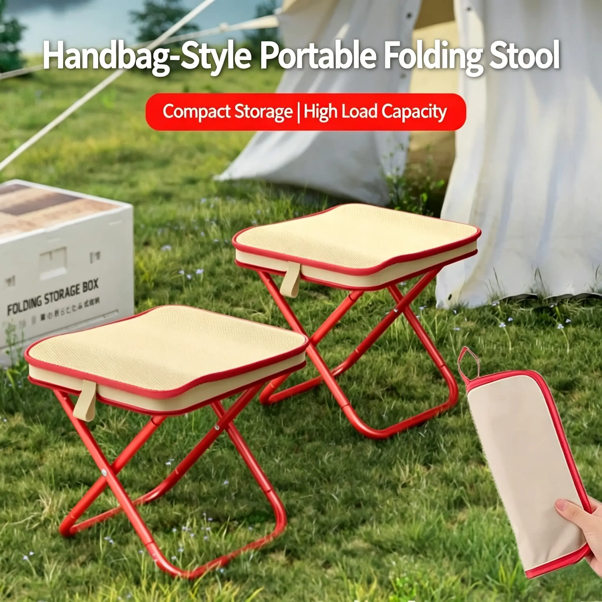 Collapsible Camping Stool Up to 265LB Folding Portable Stools for Adults Outdoor Activities Pocket Chair for Camping, Fishing, Hiking, Garden, Beach