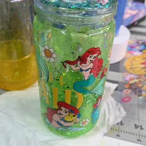 glitter lava effect snow glove tumbler with floating glitter in liquid between walls vaso tipo snow globe