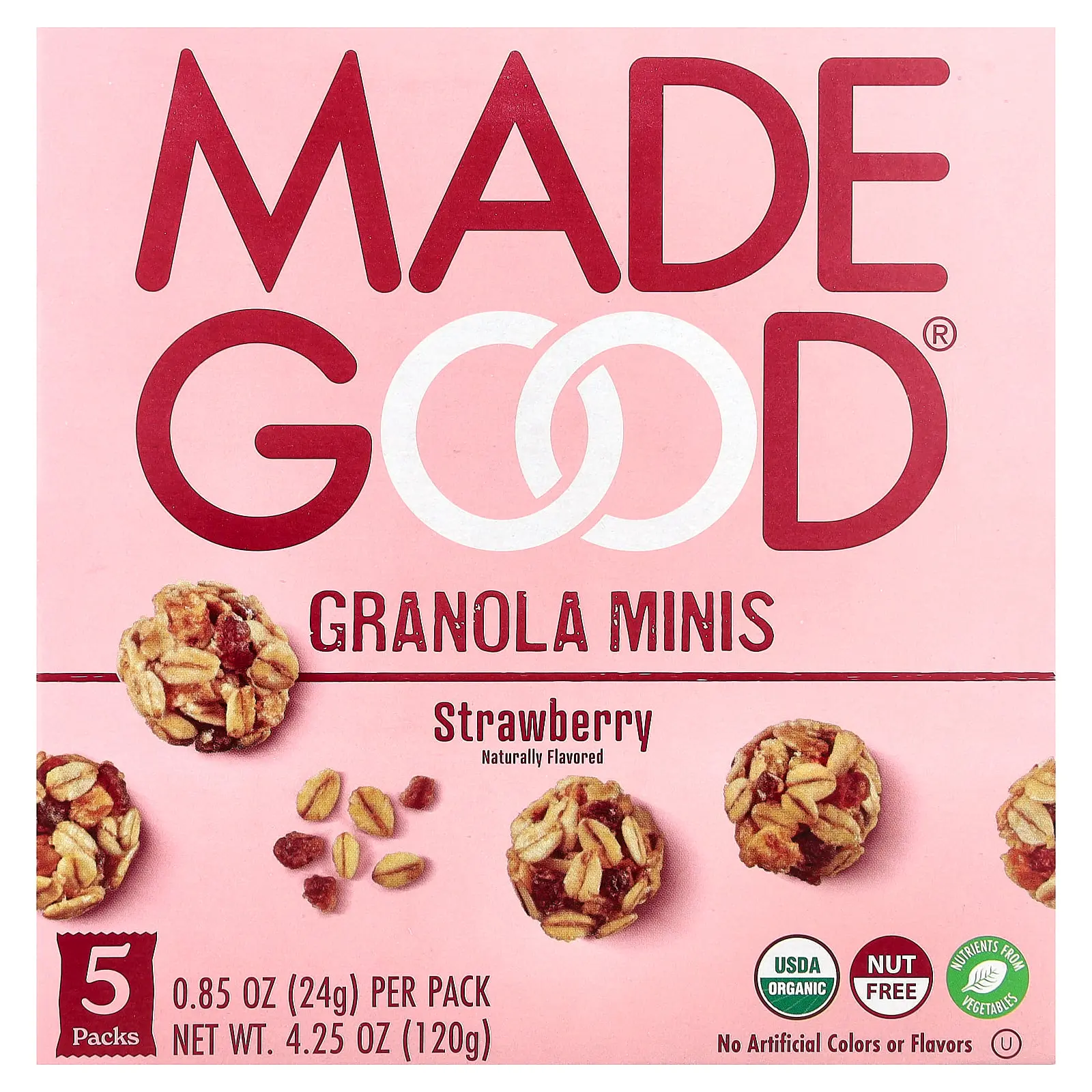 MadeGood Granola Minis, Strawberry, 5 Packets, 0.85 oz (24 g) Each