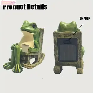 Solar-Powered LED Frog in Rocking Chair Garden Statue - Whimsical, Eco-Friendly Outdoor Decor Sculpture, Unique Gift for Garden Enthusiasts summerwins