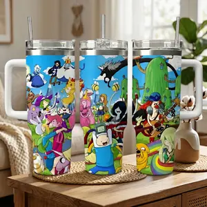 Adventure Time Tumbler 20oz/40oz, F&J Insulated Stainless Steel Cup with Handle & Straw, Cute Cartoon Fan Tumbler