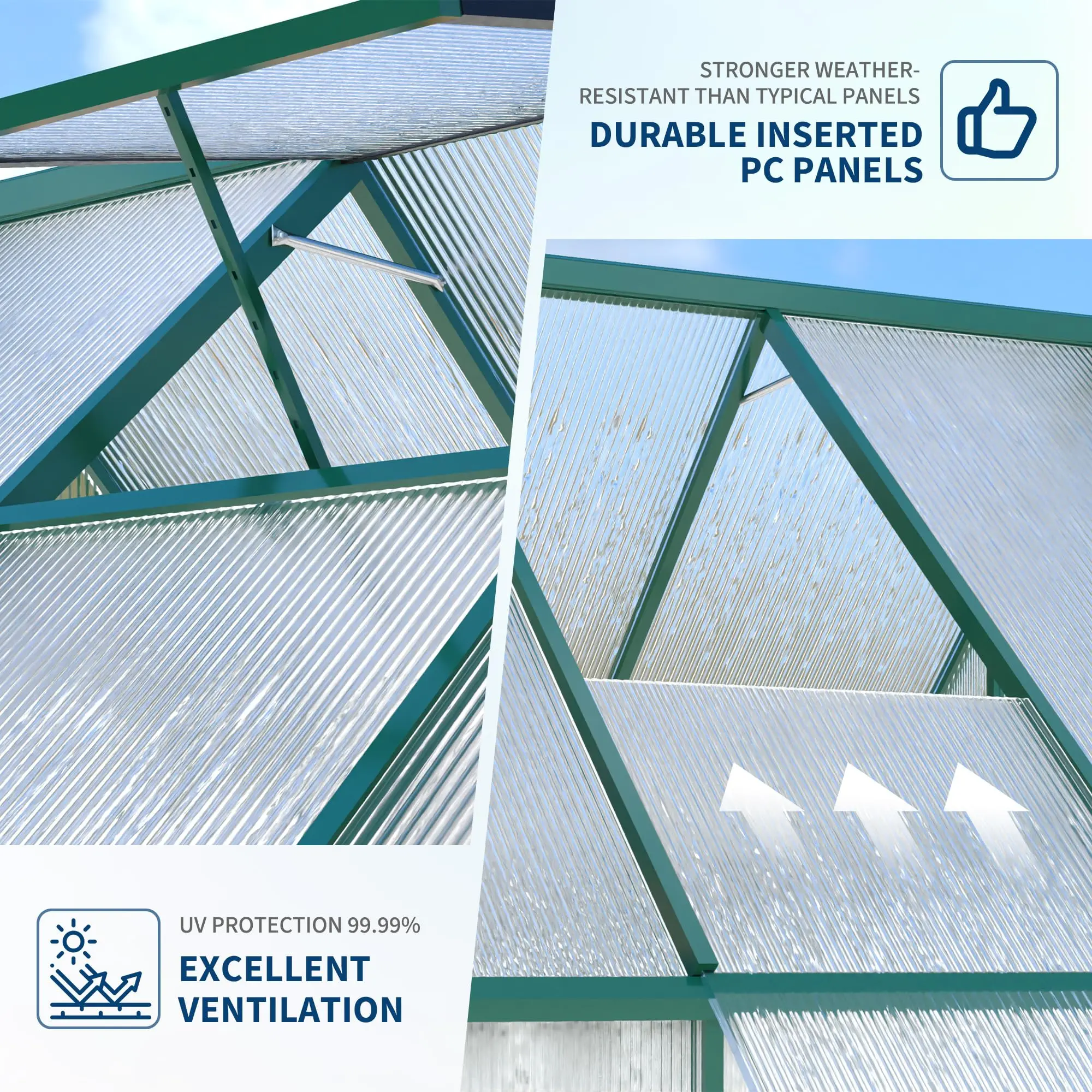 Garvee Heavy Duty 8x12 FT Polycarbonate Greenhouse Kit – Aluminum Frame Walk-In, Roof Vent, Lockable Door, Quick Setup, Large Outdoor Garden Structure for All Seasons