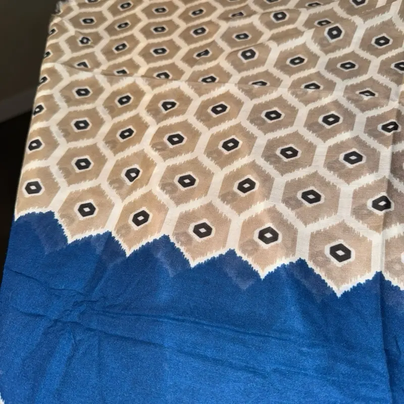 Hijab with Unique Beige and Blue Patterned Design